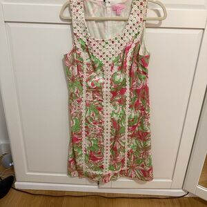 Floral Sleeveless Dress with Beaded Neckline
